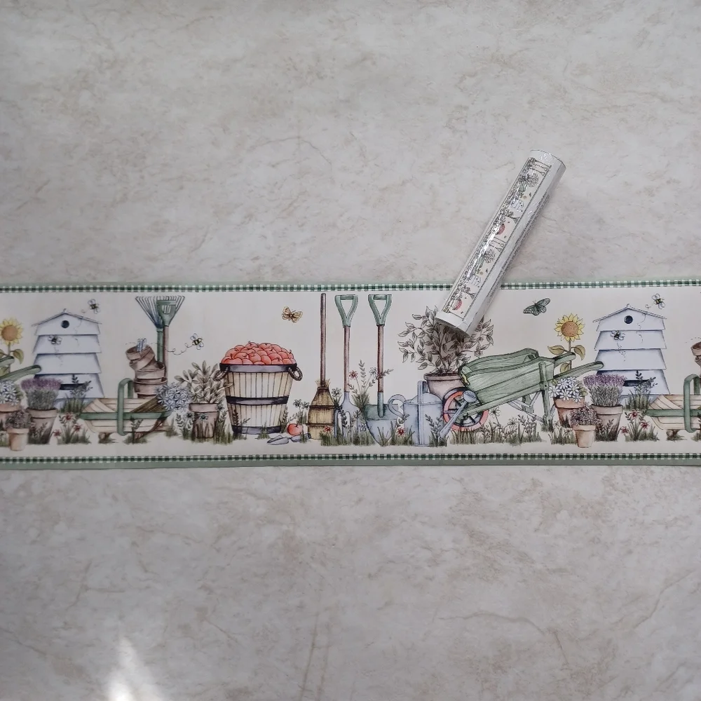 Wallpaper Border Garden Tools & Bee Hives